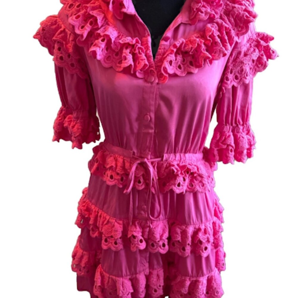 Pink Ruffled Tiered Mini Dress - Picture 10 of 12